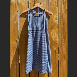 Title Nine summer dress / sundress, blue striped, back cutout, XS